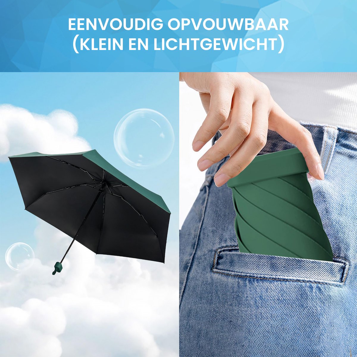 YONO Mini Paraplu Opvouwbaar - Kleine Zak Regenscherm - Zonneparaplu UV Bescherming - Donkergroen
