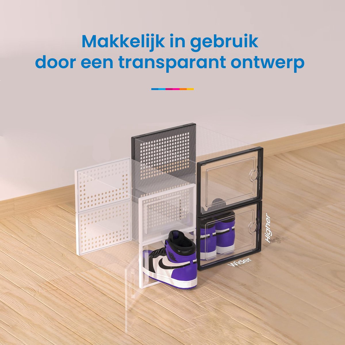 YONO Sneakerbox Set - Schoenen Opbergsysteem - Schoenenbox Organizer - Schoenenrek met Deur - Transparant - 12 Stuks