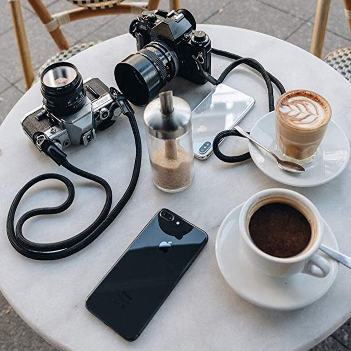 YONO Camera Riem Nylon voor Compact Camera en Systeemcamera - Vintage Schouder Strap geschikt voor Canon / Nikon / Sony / Panasonic - Zwart