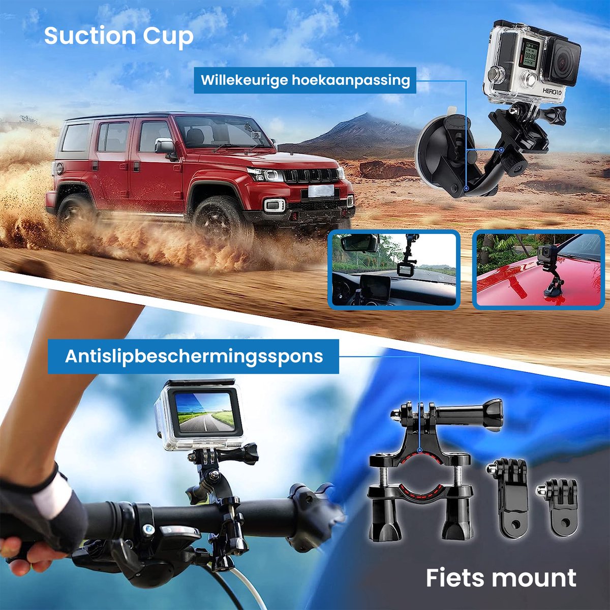 YONO Action Cam Accessoires Set XL - Geschikt voor GoPro Hero 8/9/10/11/12 - DJI Osmo Action 3/4 - Chest Mount / Stick / Case / Statief en meer - 70in1