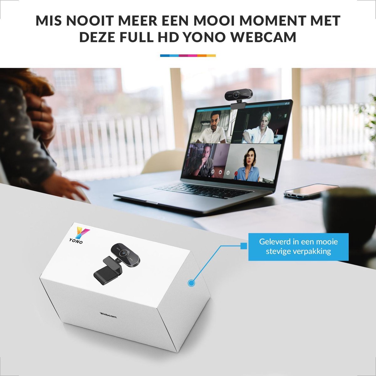YONO Webcam voor PC met Microfoon - Streaming Camera - Full HD 1080P - Zwart
