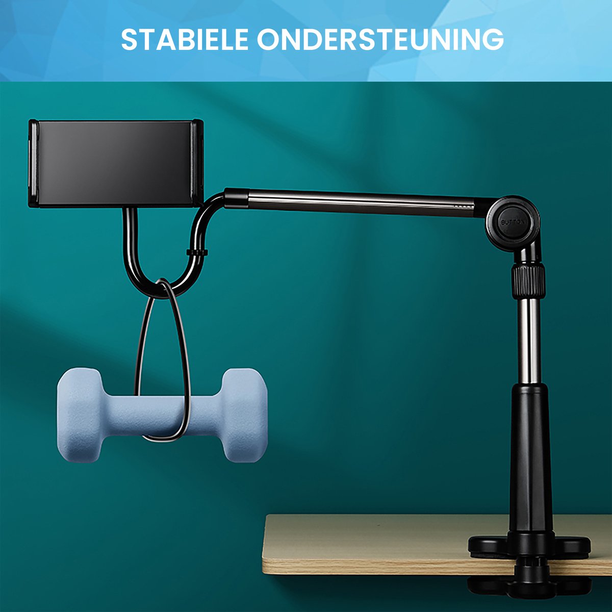 YONO Tablet Houder met Flexibele Arm - Statief geschikt voor Bureau Tafel en Bed - Zwart