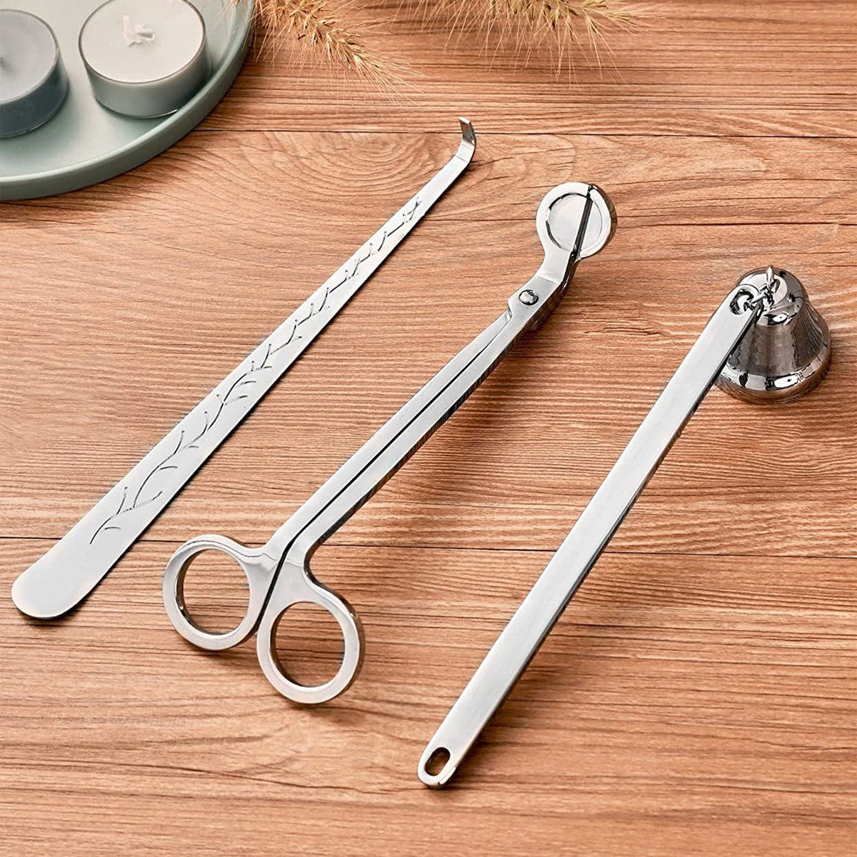 YONO Kaarsendover Set - Candle Snuffer / Wick Trimmer / Dipper - Kaars Dover Waxinelichtjes Accessoires - Zilver