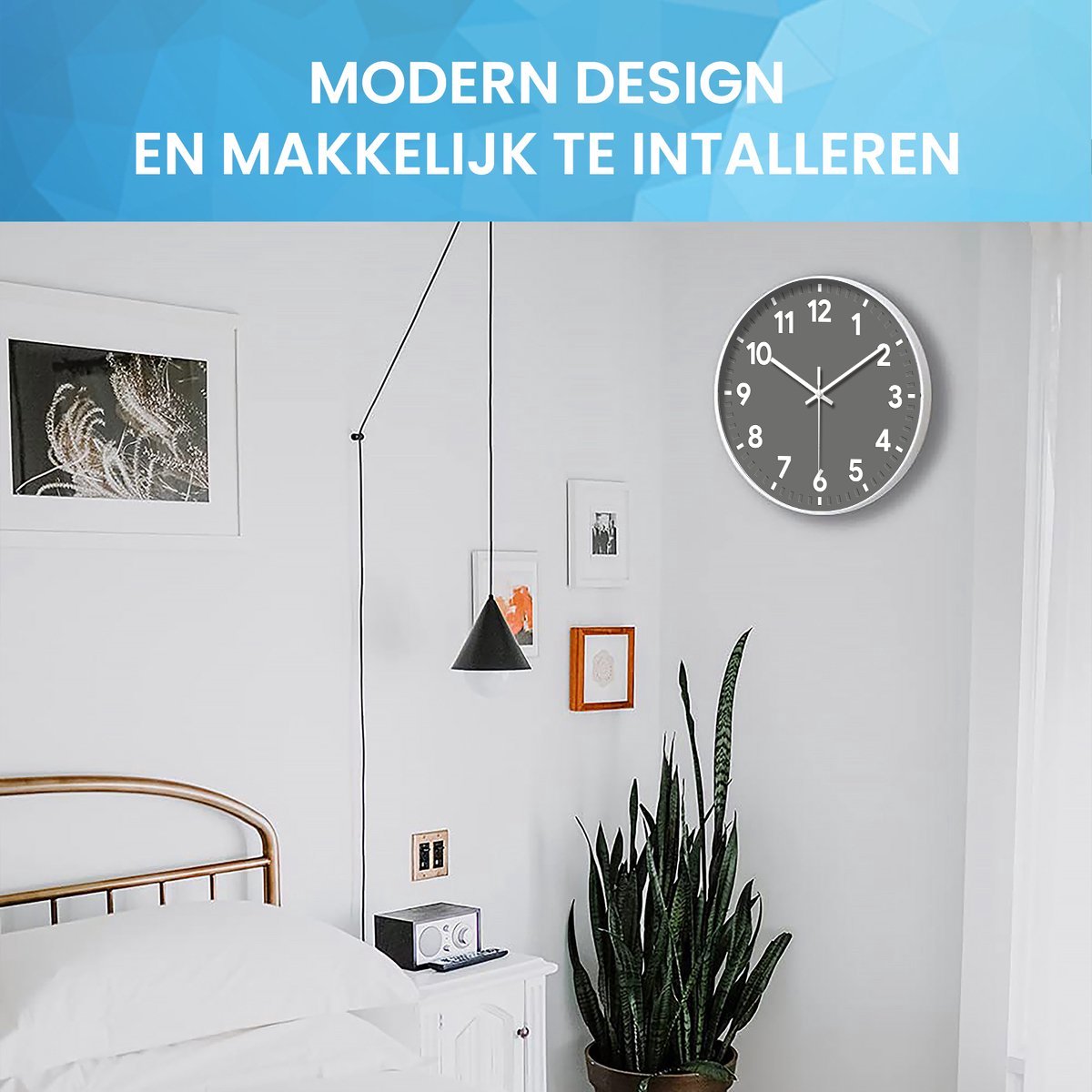 YONO Wandklok Modern - Stille Klok - 30 cm - Grijs