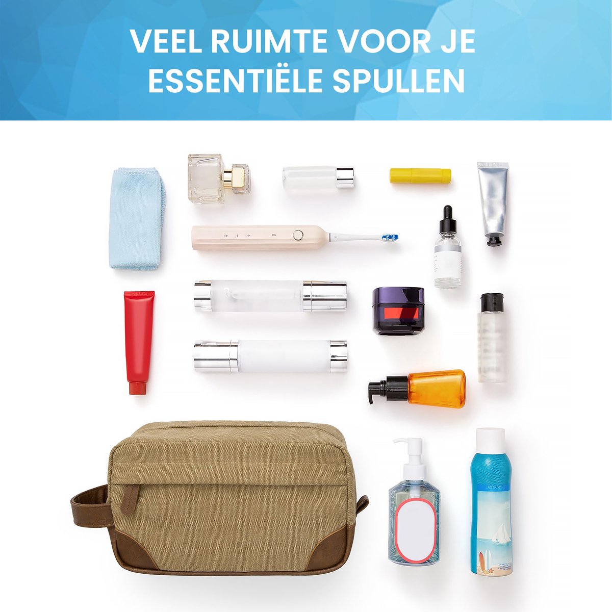 YONO Toilettas Heren - Travel Organizer Etui - Oxford Stof - Lichtbruin