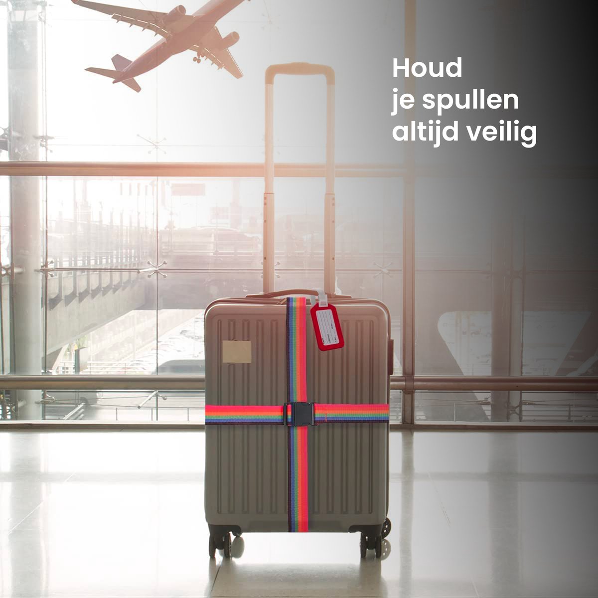 YONO Kofferriem met Kofferlabel - 2 Kofferband en 2 Bagagelabel - Dubbele Bagage Riem Verstelbaar - 4 Pack - Regenboog
