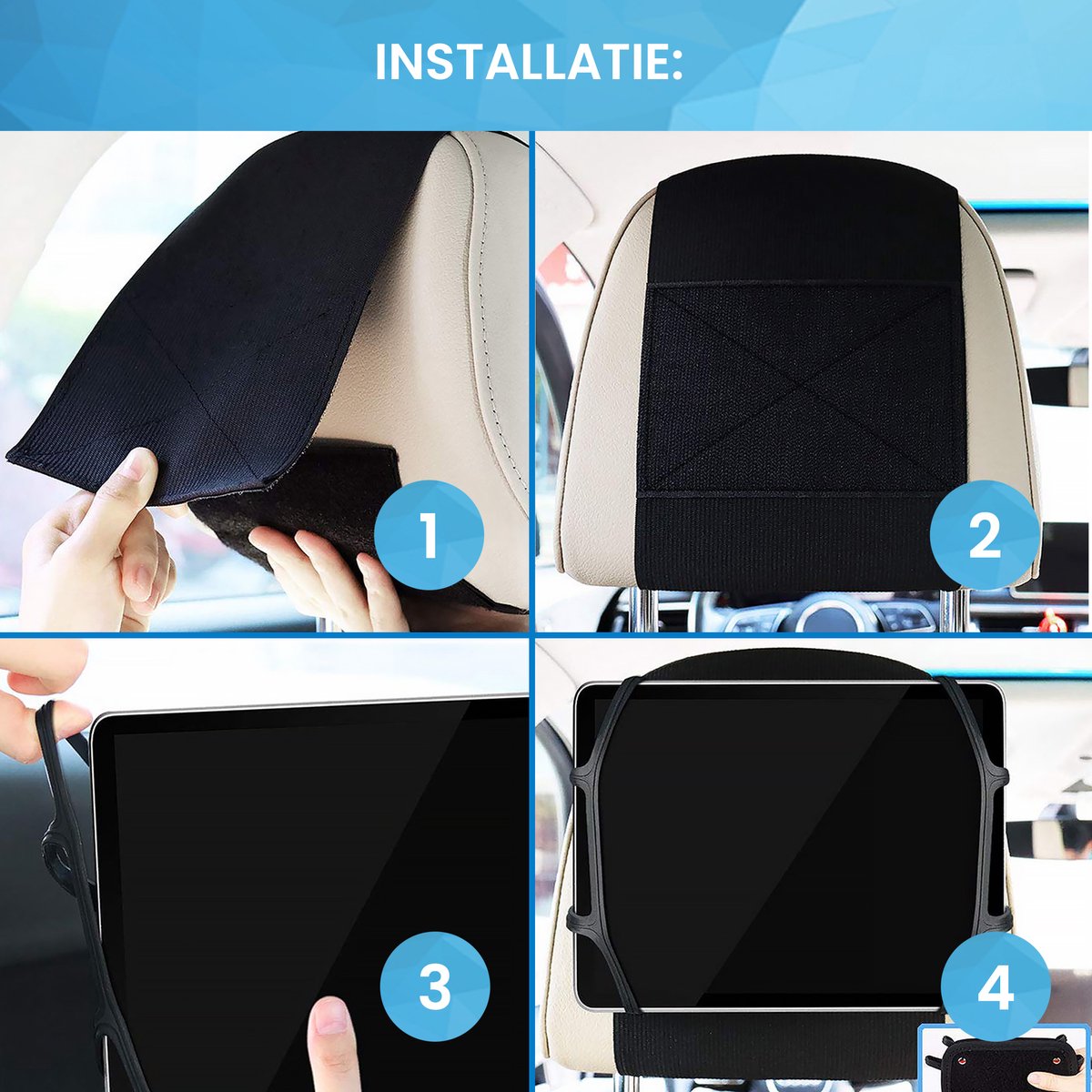 YONO Tablet Houder Auto Hoofdsteun - Universeel 360 Graden Draaibaar - Geschikt voor Tablet, Telefoon en Game Console - Zwart