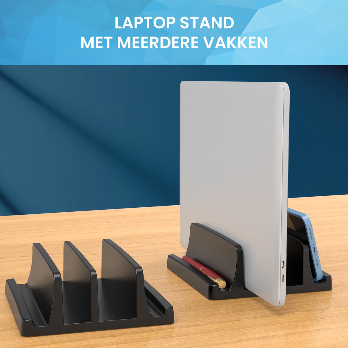 YONO ABS Laptop Standaard Verticaal XL – Verticale Houder voor Bureau / Tablet / Telefoon / Macbook - Zwart