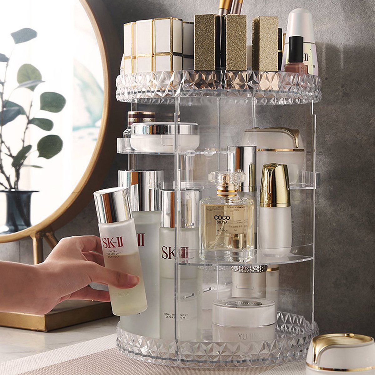 YONO Make Up Organizer Draaibaar Stand - Opbergsysteem voor Skincare / Parfum / Cosmetica / Lippenstift / Nagellak / Beauty Houder - 360° Roterend - Opbergdoos - Transparant