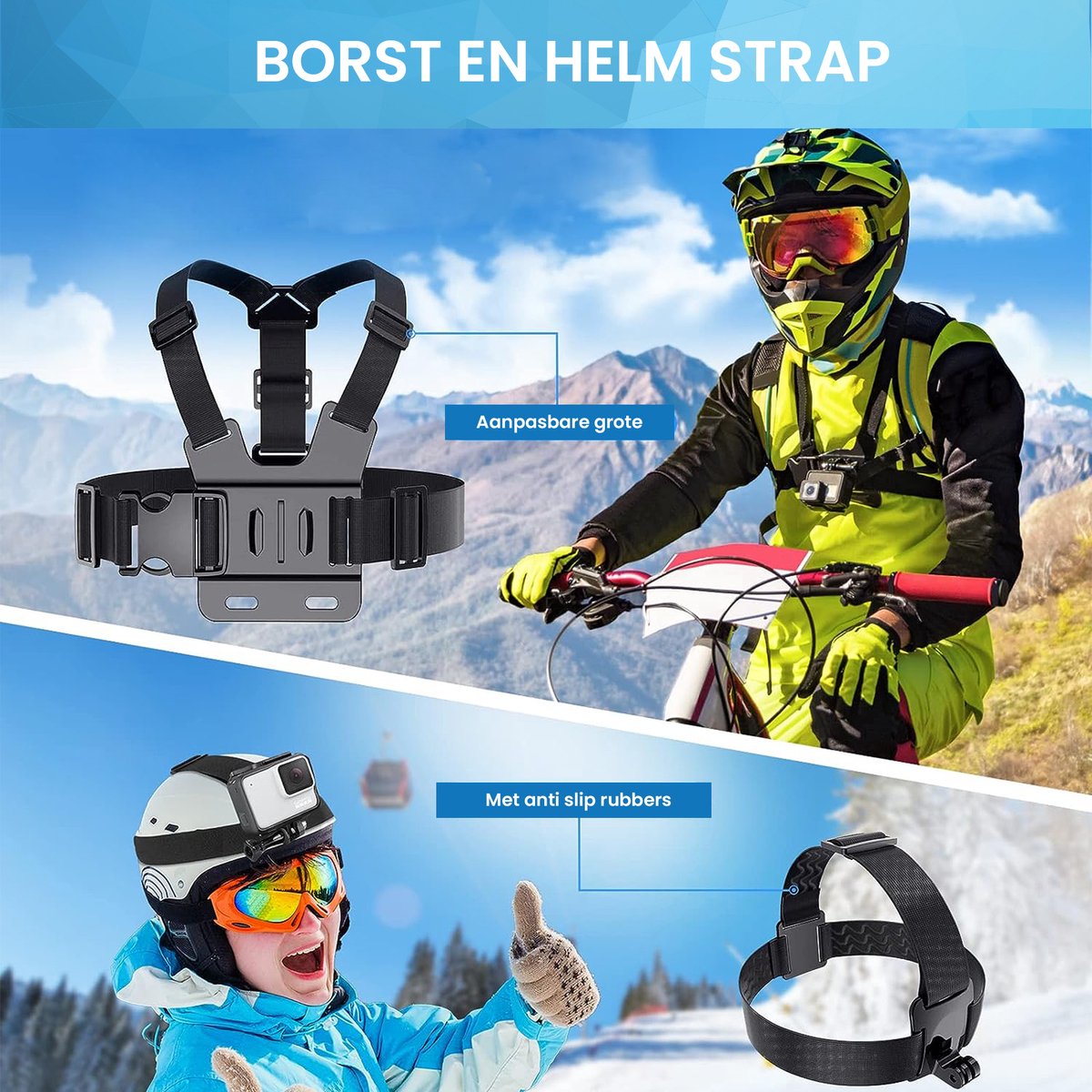 YONO Action Cam Accessoires Set XL - Geschikt voor GoPro Hero 8/9/10/11/12 - DJI Osmo Action 3/4 - Chest Mount / Stick / Case / Statief en meer - 70in1