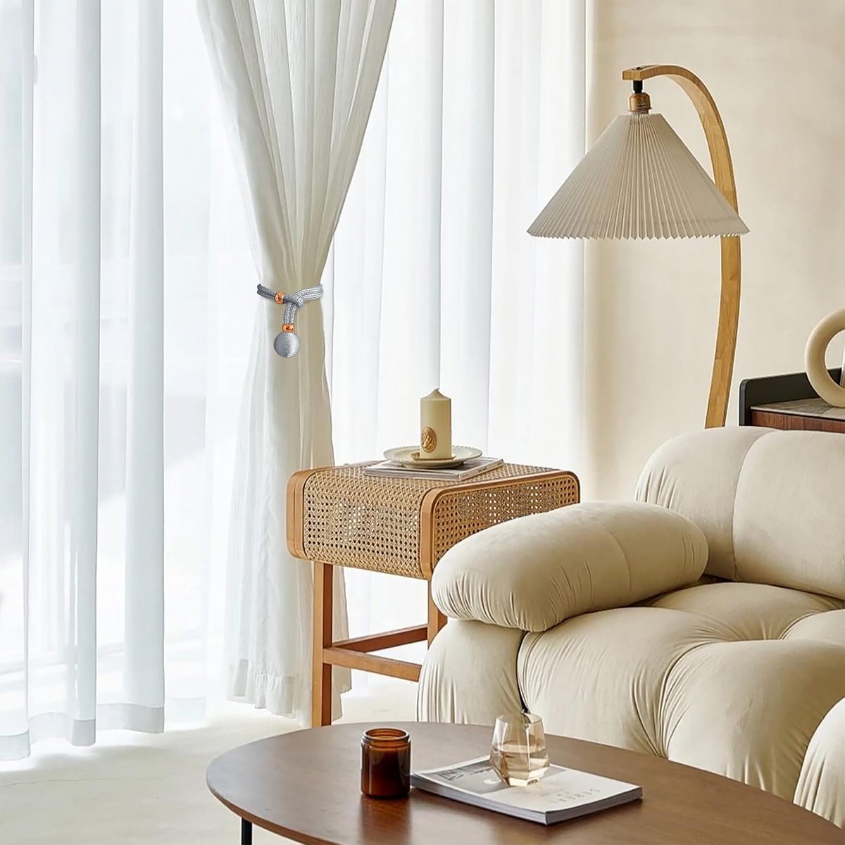 YONO Luxe Gordijn Houder - Gordijn Embrasse Modern - Gordijnbinder Touw - 2 Stuks - Grijs