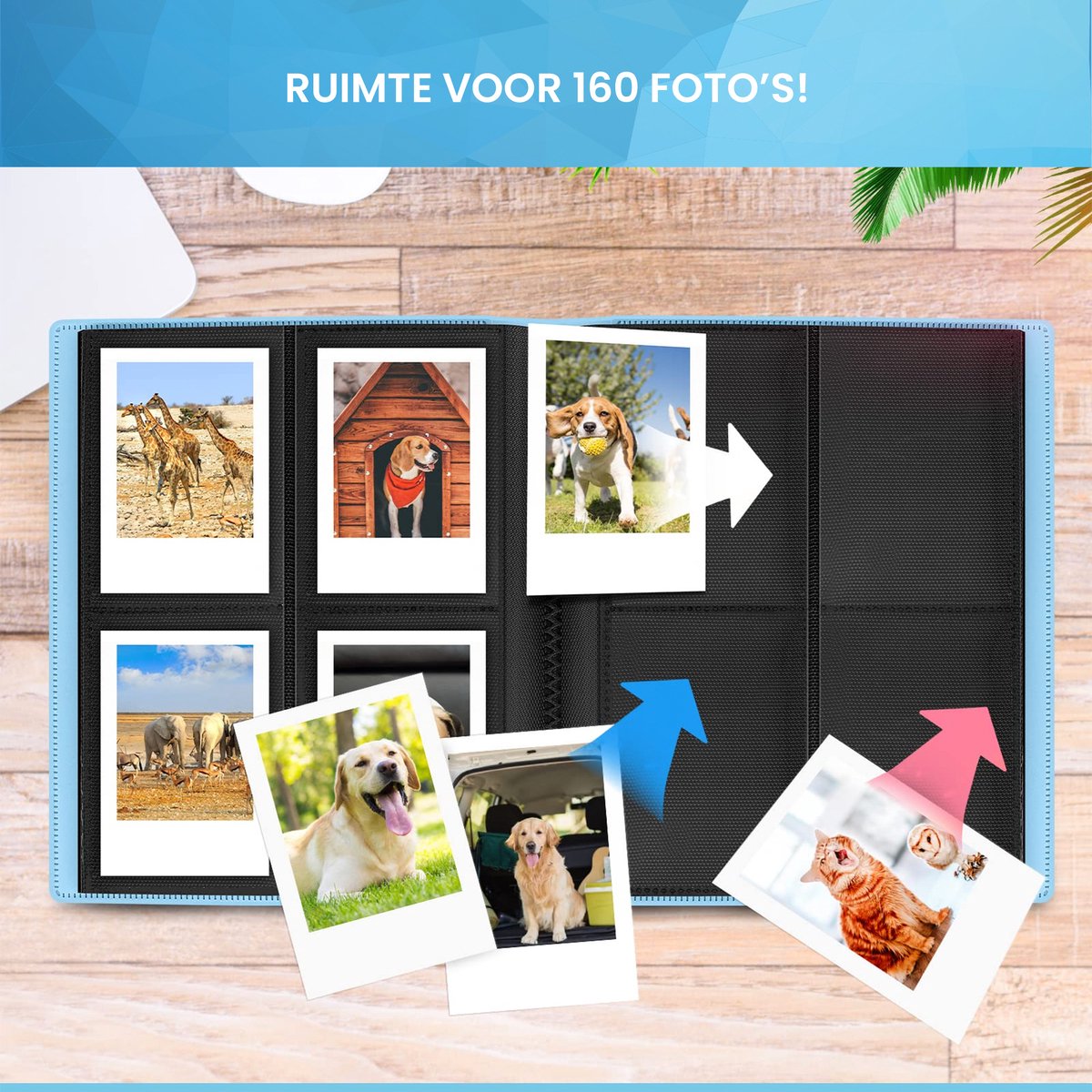 YONO Fotoalbum 160 voor Instant Camera Fotopapier - Fotoboek Geschikt voor Fujifilm Instax Mini 12 / 11 / 9 / 8 / 7s / 25 / 90 / Link / SP-2 / Liplay - Film Polaroid - Kodak - Square en Meer - Blauw