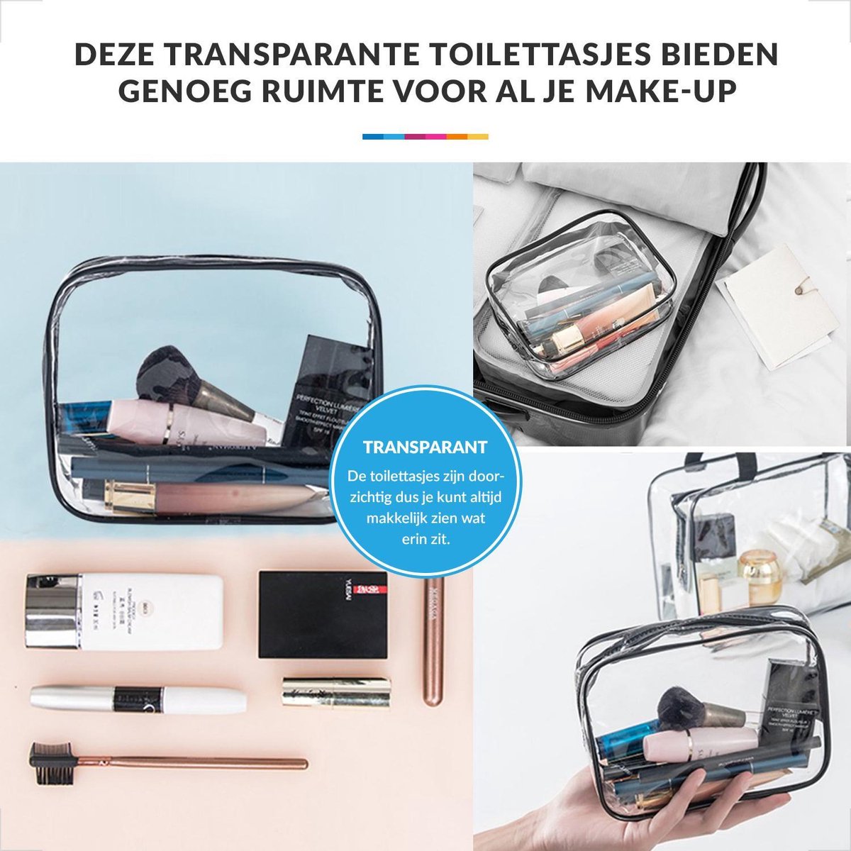 YONO Reis Doorzichtige Toilettas Set voor Toiletartikelen – Transparante Travel Organizer Bag 3-Pack