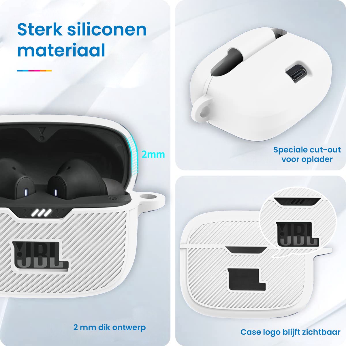 YONO Soft Case geschikt voor JBL Tune 230 NC TWS / T230NC - Hoesje met Clip - Wit