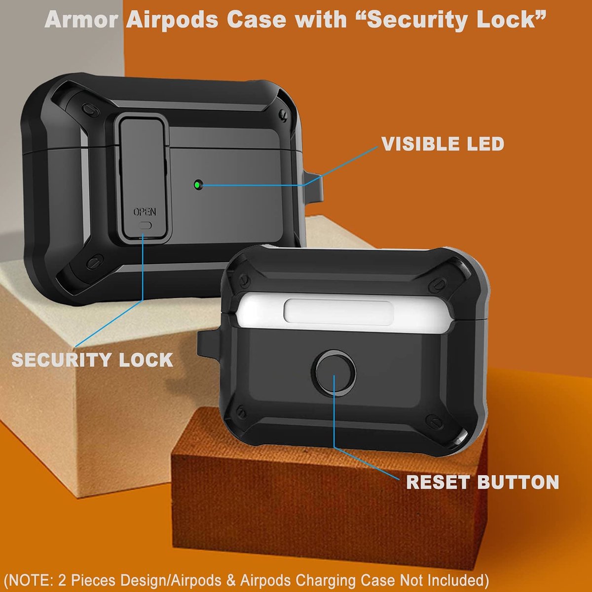 YONO Hoesje geschikt voor Airpods Pro 1 / 2 - Armor Case met Lock - Zwart