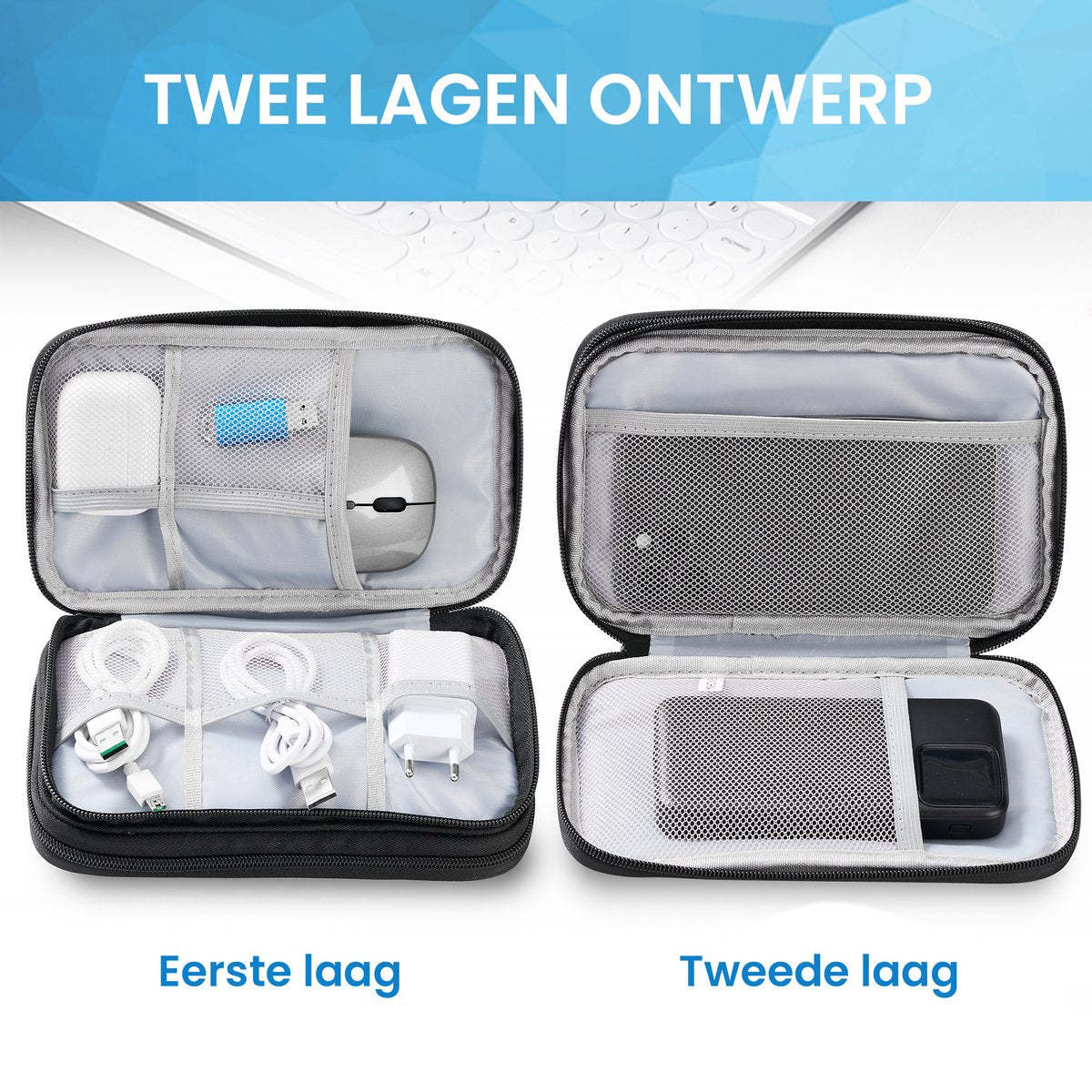 YONO Kabel Organiser Tas Small - Compacte Kabeltas - Opbergtas voor Elektronica en Accessoires - Etui Organizer Case - Zwart