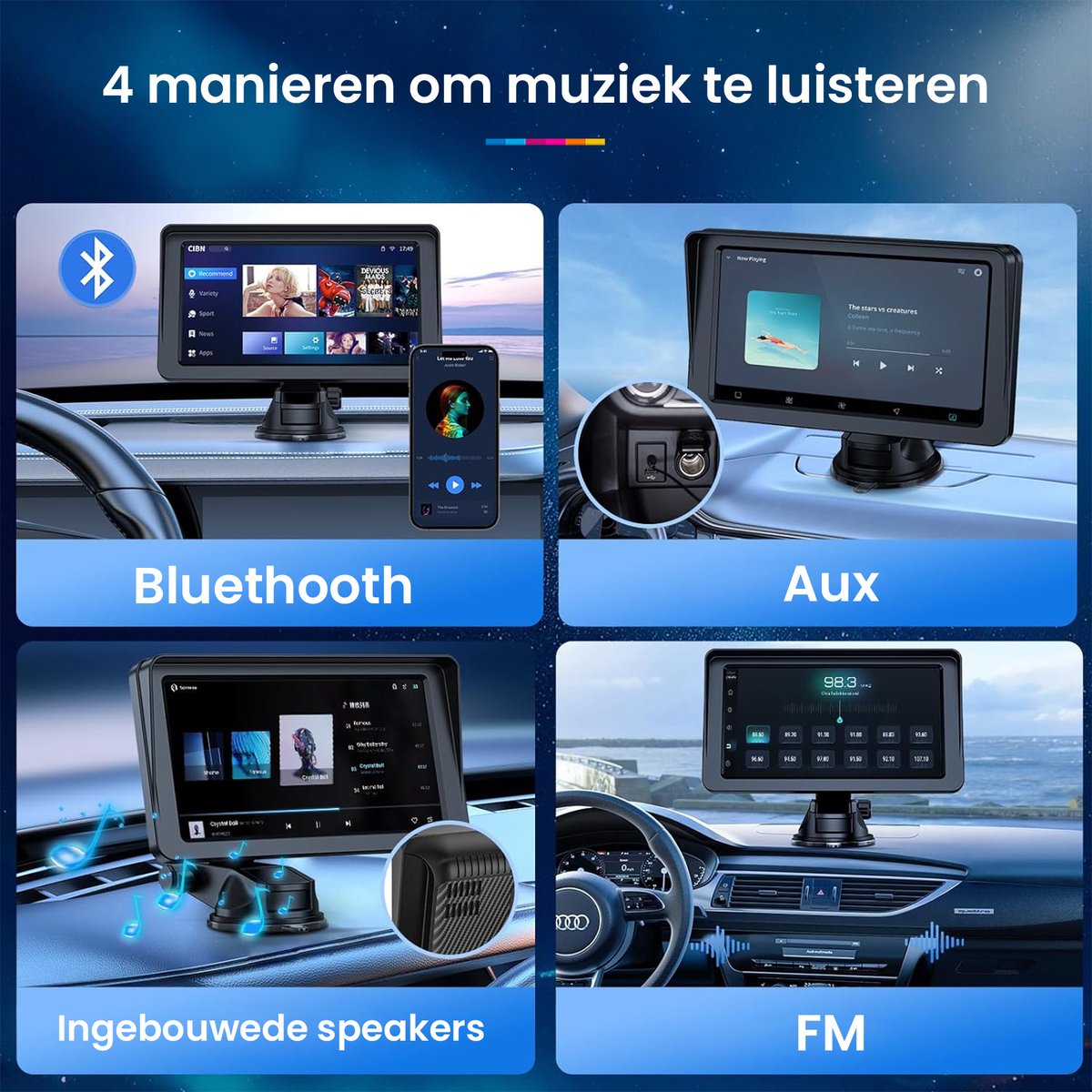 YONO Scherm geschikt voor Apple Carplay en Android Auto - Draadloos Autoradio Dongle - Bluetooth Multimedia Player - 7 inch