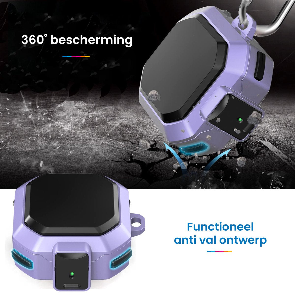 YONO Armor Hard Case geschikt voor Samsung Galaxy Buds 2 Pro (2022) - Galaxy Buds Pro (2021) - Galaxy Buds 2 (2021) - Galaxy Buds Live (2020) - Hoesje met Lock en Clip - Lichtpaars