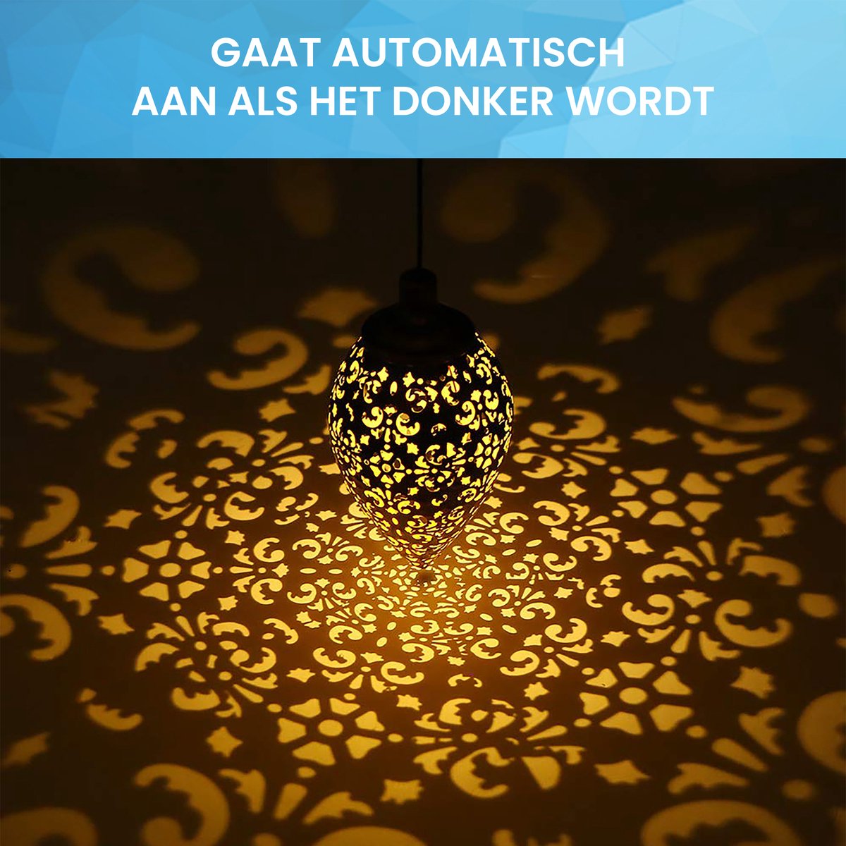 YONO Oosterse Lantaarn Hangend - Solar Tuinverlichting op Zonne Energie - LED Buiten Verlichting met Sensor - Tuinlantaarn Waterdicht - Metaal