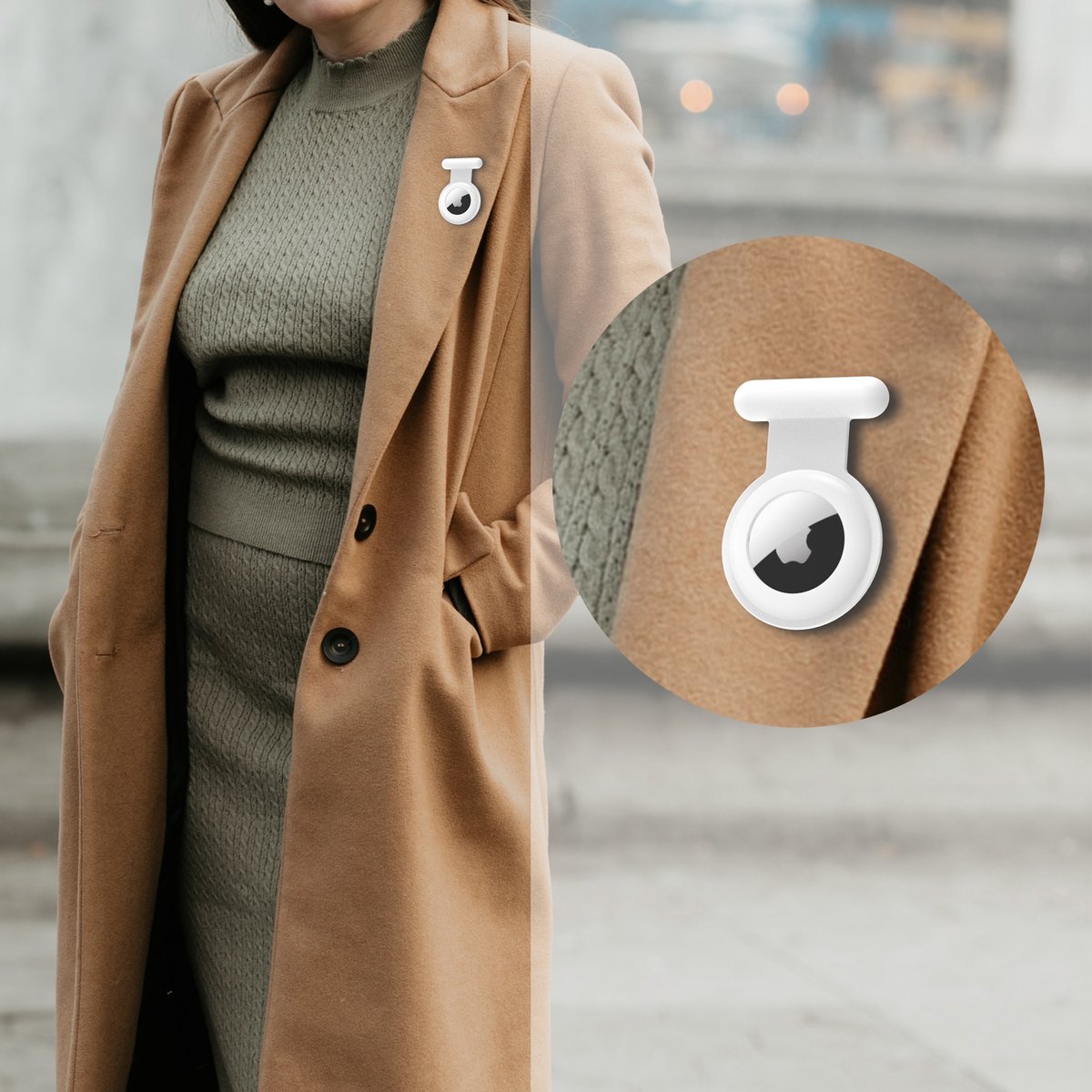 YONO Pin Case geschikt voor Apple AirTag - Hoesje Kind voor Binnenkant Kleding - GPS Tracker Kinderen - Speld Hanger - Siliconen Houder - Wit