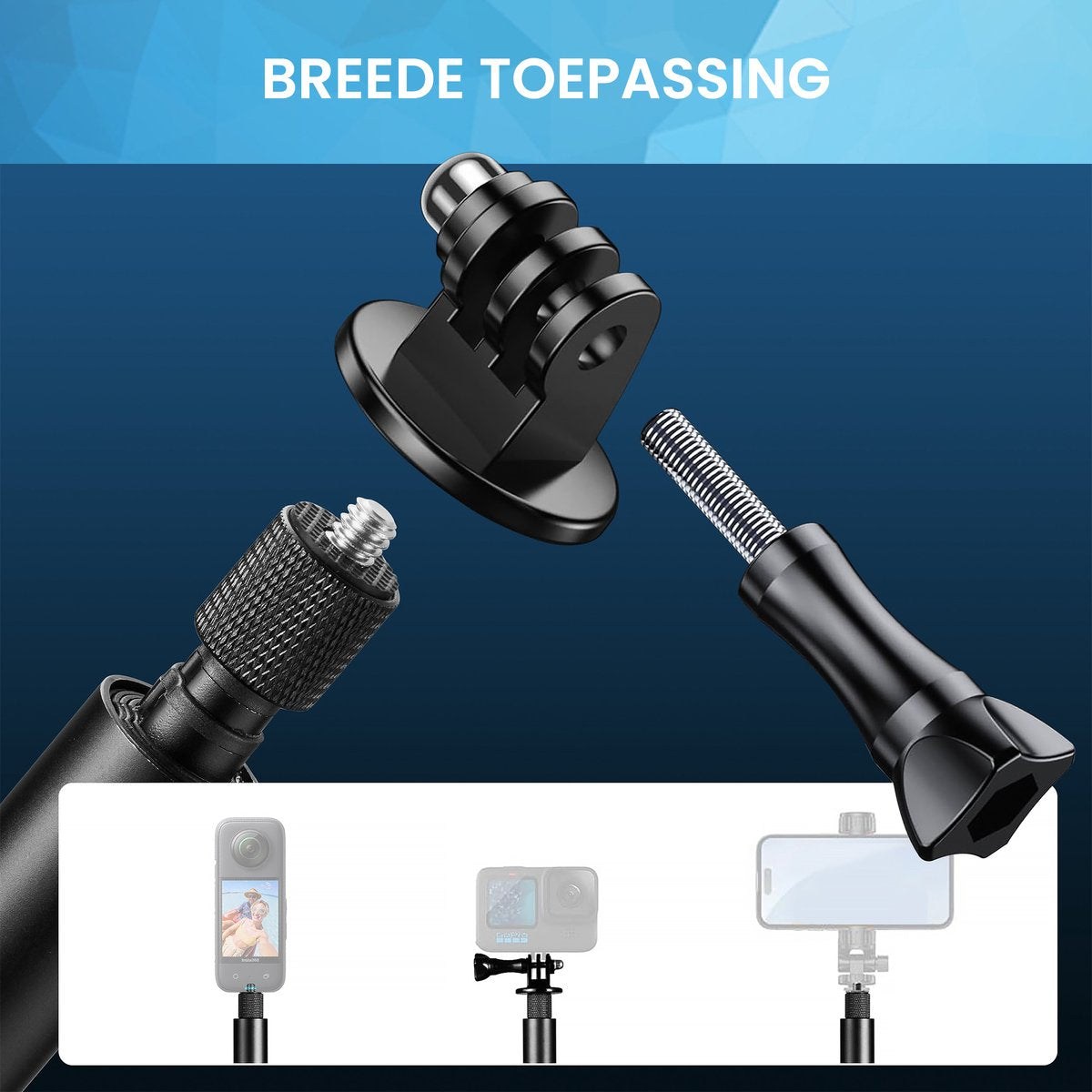 YONO Premium Stick geschikt voor GoPro / DJI Osmo / Insta360 - Onzichtbare Selfie Pole Mount Accessoires Waterproof - Uitschuifbaar tot 120cm - Zwart