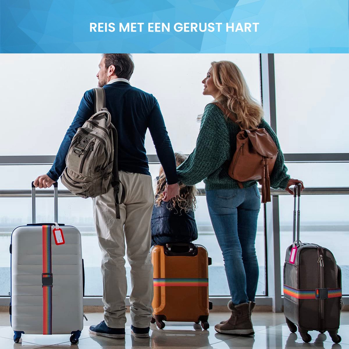 YONO Kofferriem met Kofferlabel - 2 Kofferband en 2 Bagagelabel - Dubbele Bagage Riem Verstelbaar - 4 Pack - Regenboog