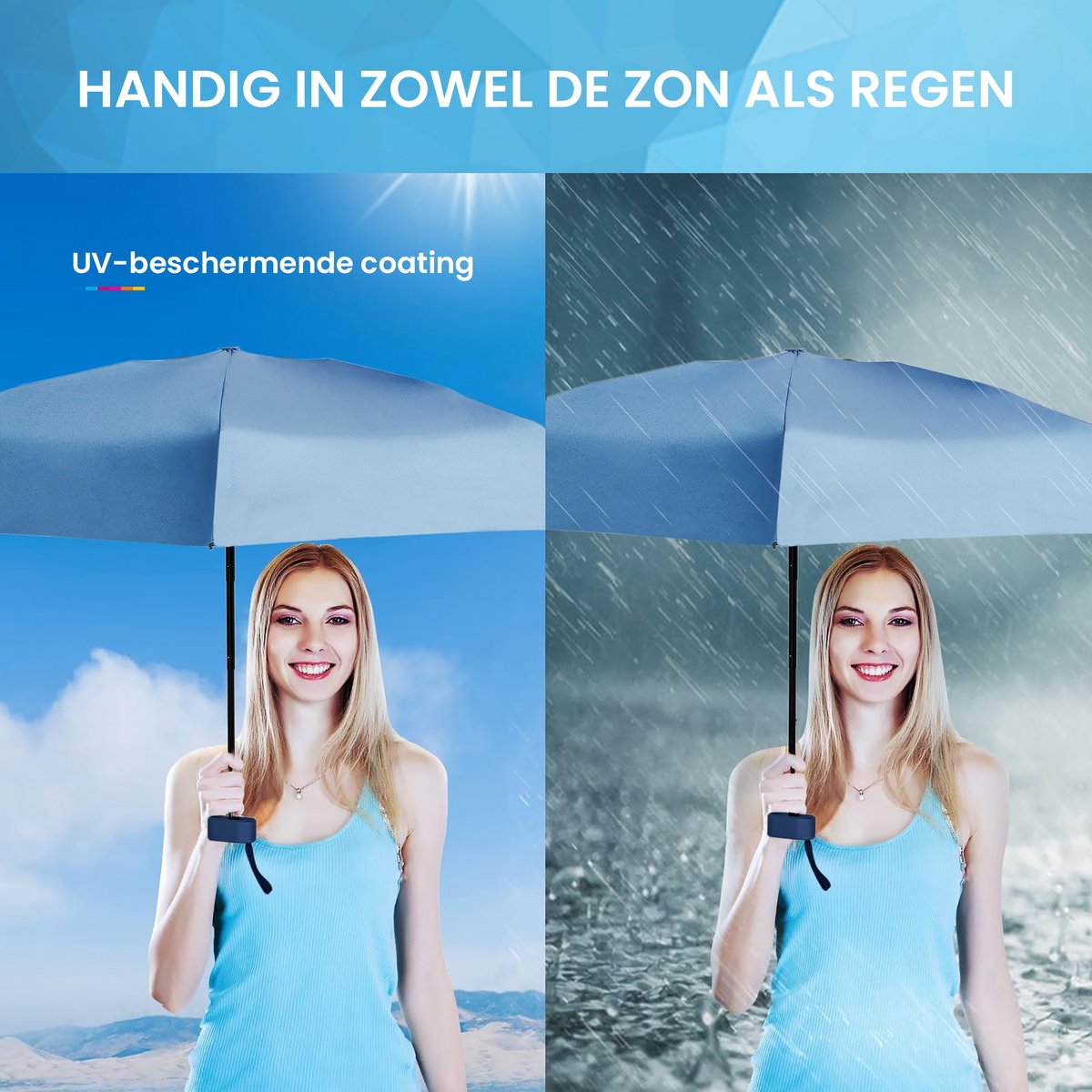 YONO Mini Paraplu Opvouwbaar - Kleine Zak Regenscherm - Zonneparaplu UV Bescherming - Donkerblauw