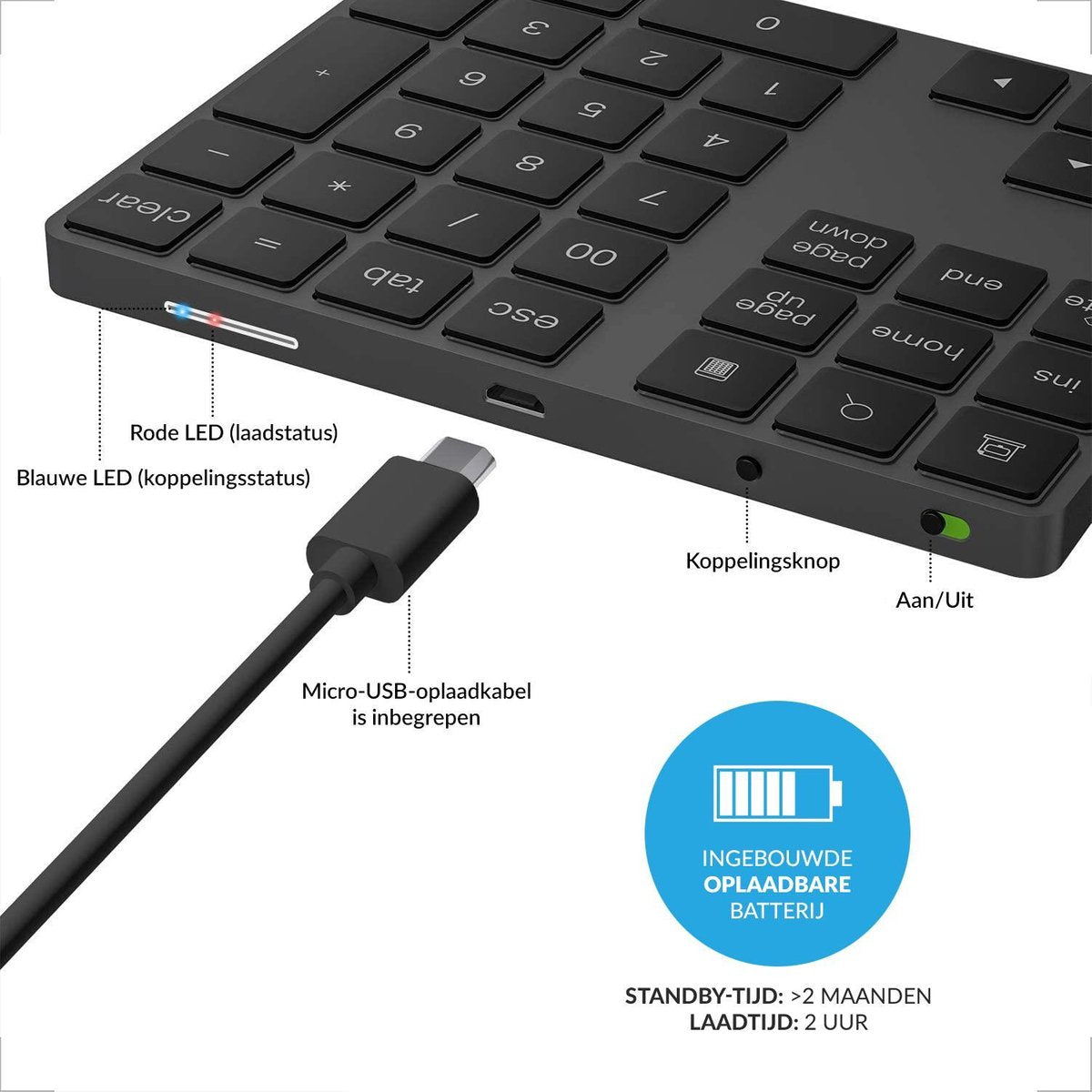 YONO Numpad Draadloos – Numeriek Toetsenbord met Bluetooth – Keypad geschikt voor Apple en Microsoft – Space Grey