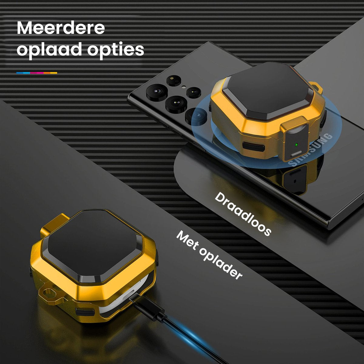 YONO Armor Hard Case geschikt voor Samsung Galaxy Buds 2 Pro (2022) - Galaxy Buds Pro (2021) - Galaxy Buds 2 (2021) - Galaxy Buds Live (2020) - Hoesje met Lock en Clip - Geel