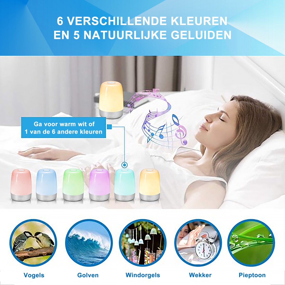 YONO Wake Up Light – Slaapwekker – Nachtlamp – Lichtwekker met Natuurlijke Geluiden - Digitale Wekker Slaapkamer