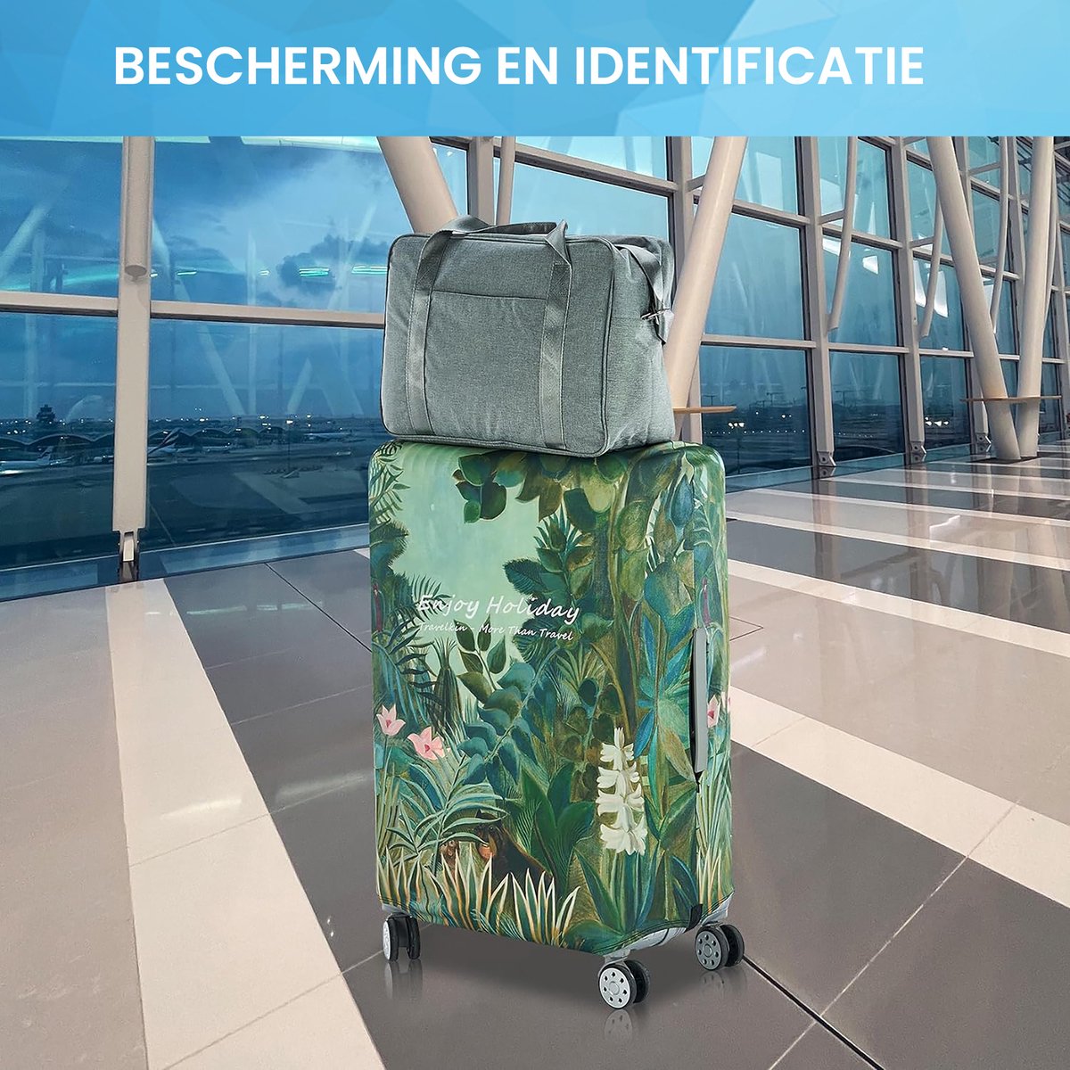 YONO Kofferhoes Elastisch - Wasbare Koffer Beschermhoes - M - Tropical Green