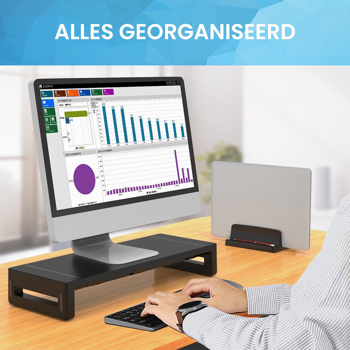 YONO ABS Laptop Standaard Verticaal XL – Verticale Houder voor Bureau / Tablet / Telefoon / Macbook - Zwart