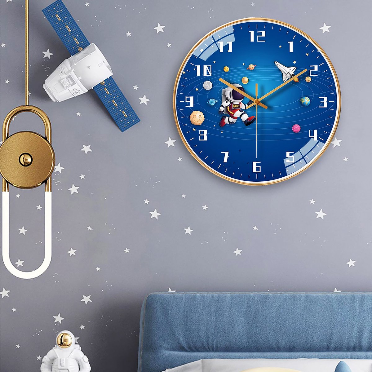 YONO Wandklok voor Kinderen - Stille Klok - 30,5 cm - Kosmos