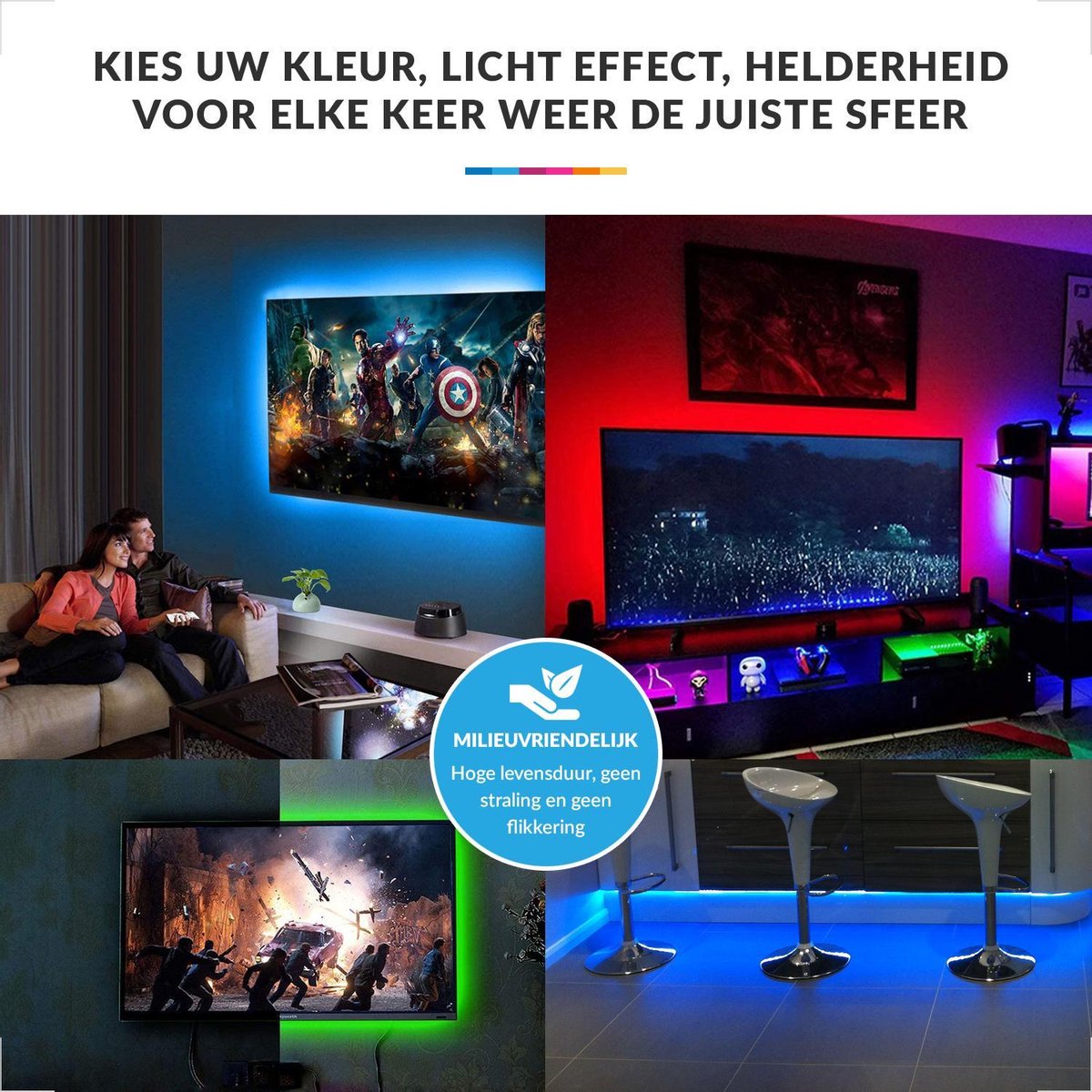 YONO LED Strip - RGB - 1 Meter Incl Afstandsbediening - USB aansluiting