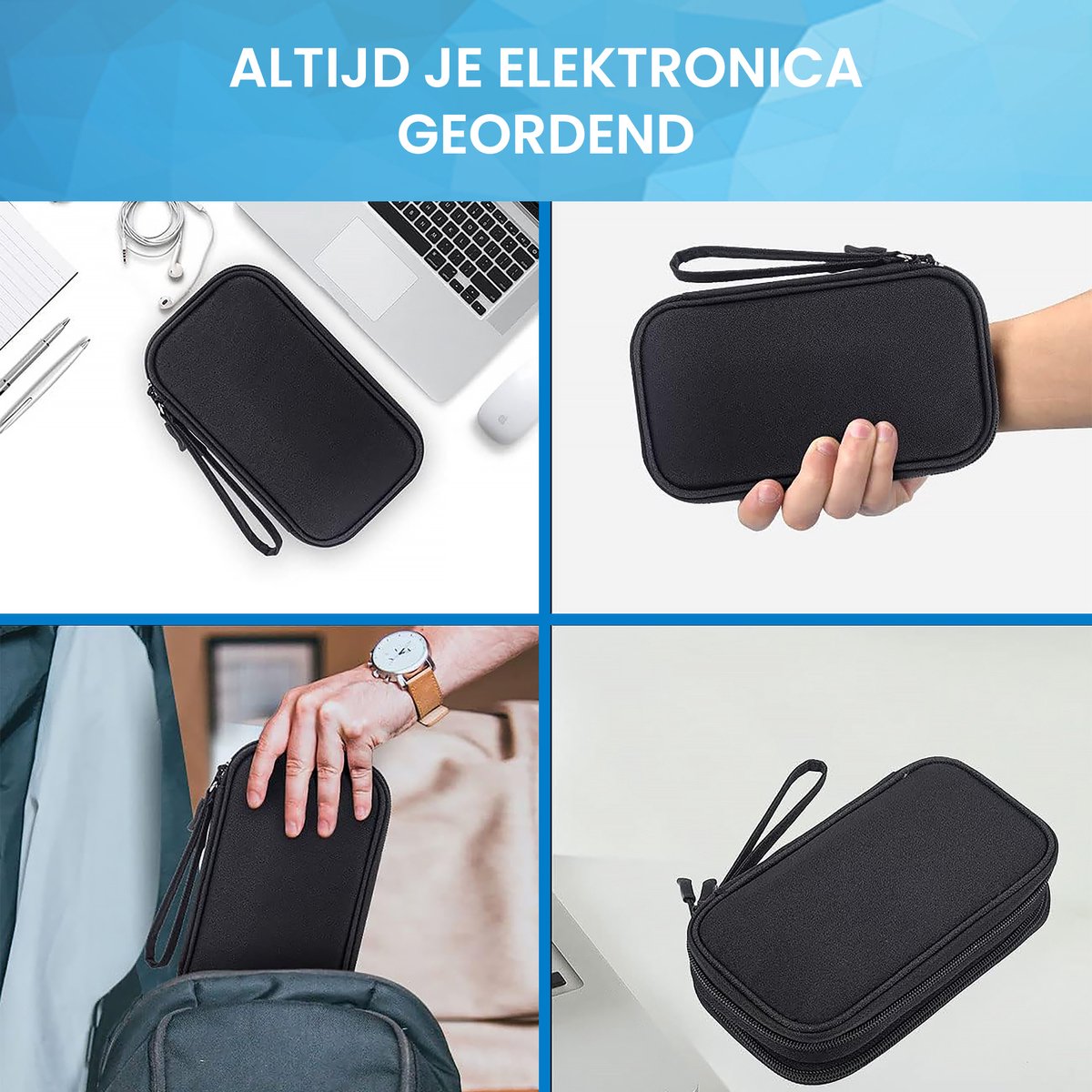 YONO Kabel Organiser Tas Small - Compacte Kabeltas - Opbergtas voor Elektronica en Accessoires - Etui Organizer Case - Zwart