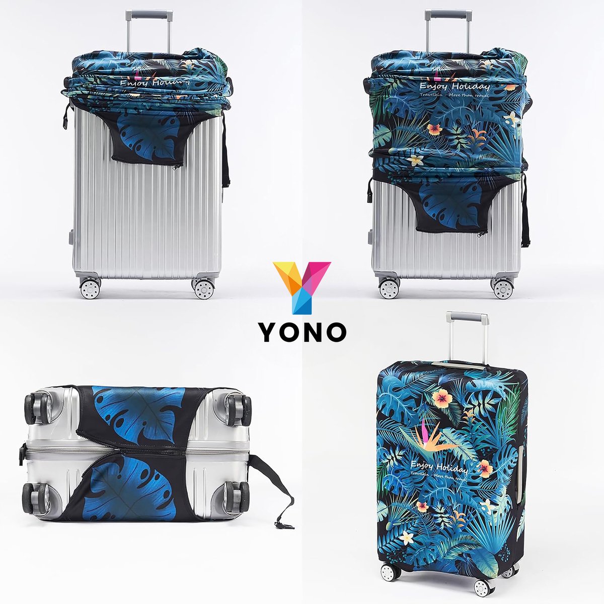 YONO Kofferhoes Elastisch - Wasbare Koffer Beschermhoes - M - Tropical Blue