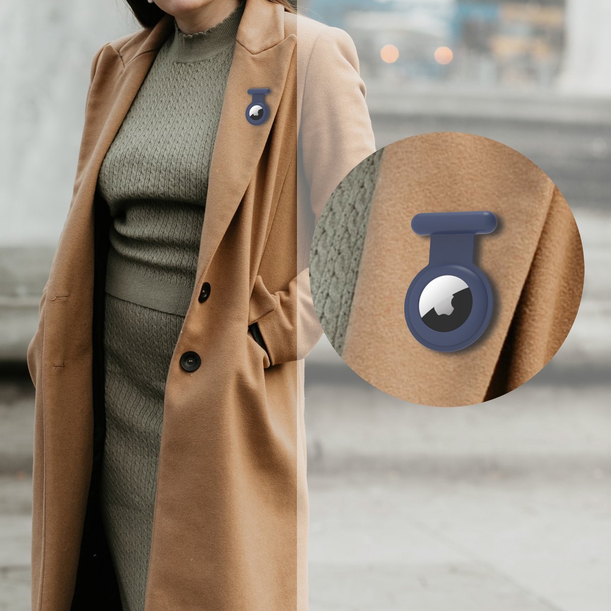 YONO Pin Case geschikt voor Apple AirTag - Hoesje Kind voor Binnenkant Kleding - GPS Tracker Kinderen - Speld Hanger - Siliconen Houder - Donkerblauw