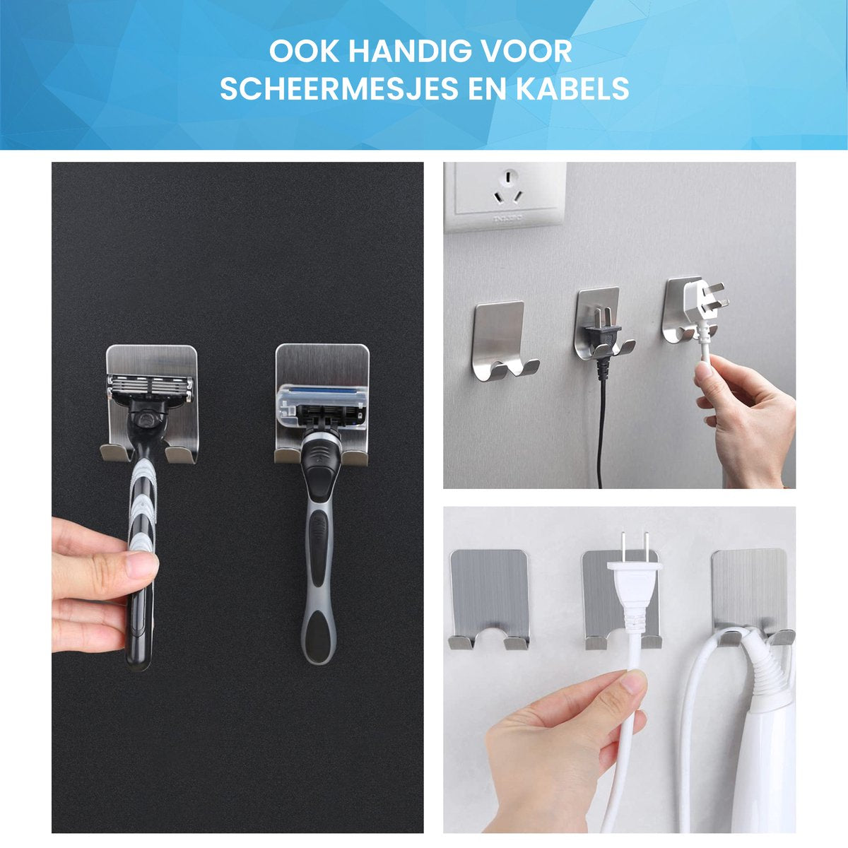 YONO Zelfklevende Haakjes met Scheermeshouder - Wandhaak Badkamer en Douche Ophanghaakjes Zelfklevend - Zilver