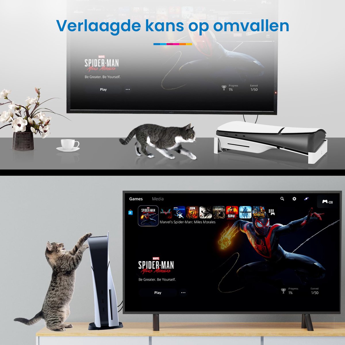 YONO Horizontale Standaard geschikt voor Playstation 5 SLIM - PS5 Stand Liggend - Houder - Lichtgrijs