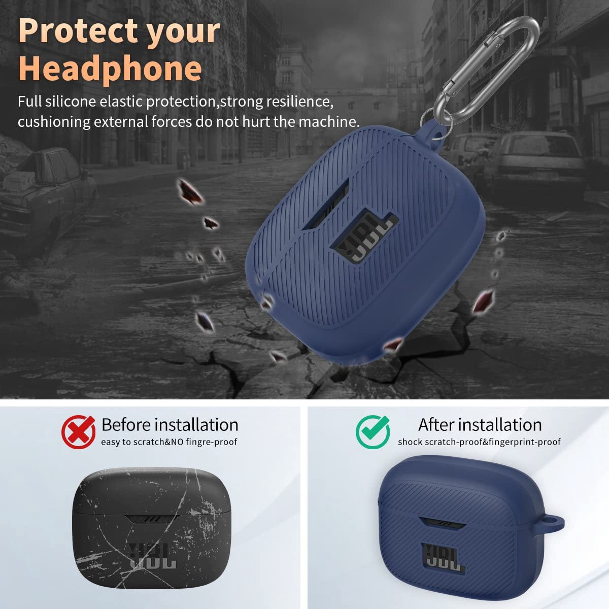 YONO Soft Case geschikt voor JBL Tune 230 NC TWS / T230NC - Hoesje met Clip - Donkerblauw