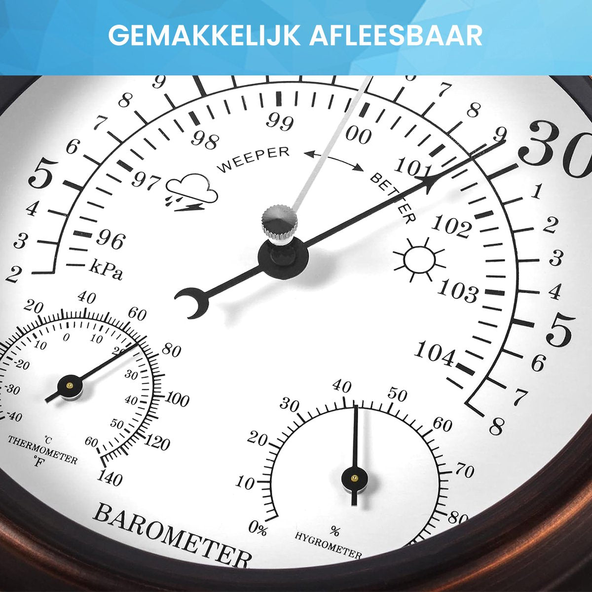 YONO Barometer voor Binnen - Klassiek Weerstation met Hygrometer en Thermometer - Houtlook