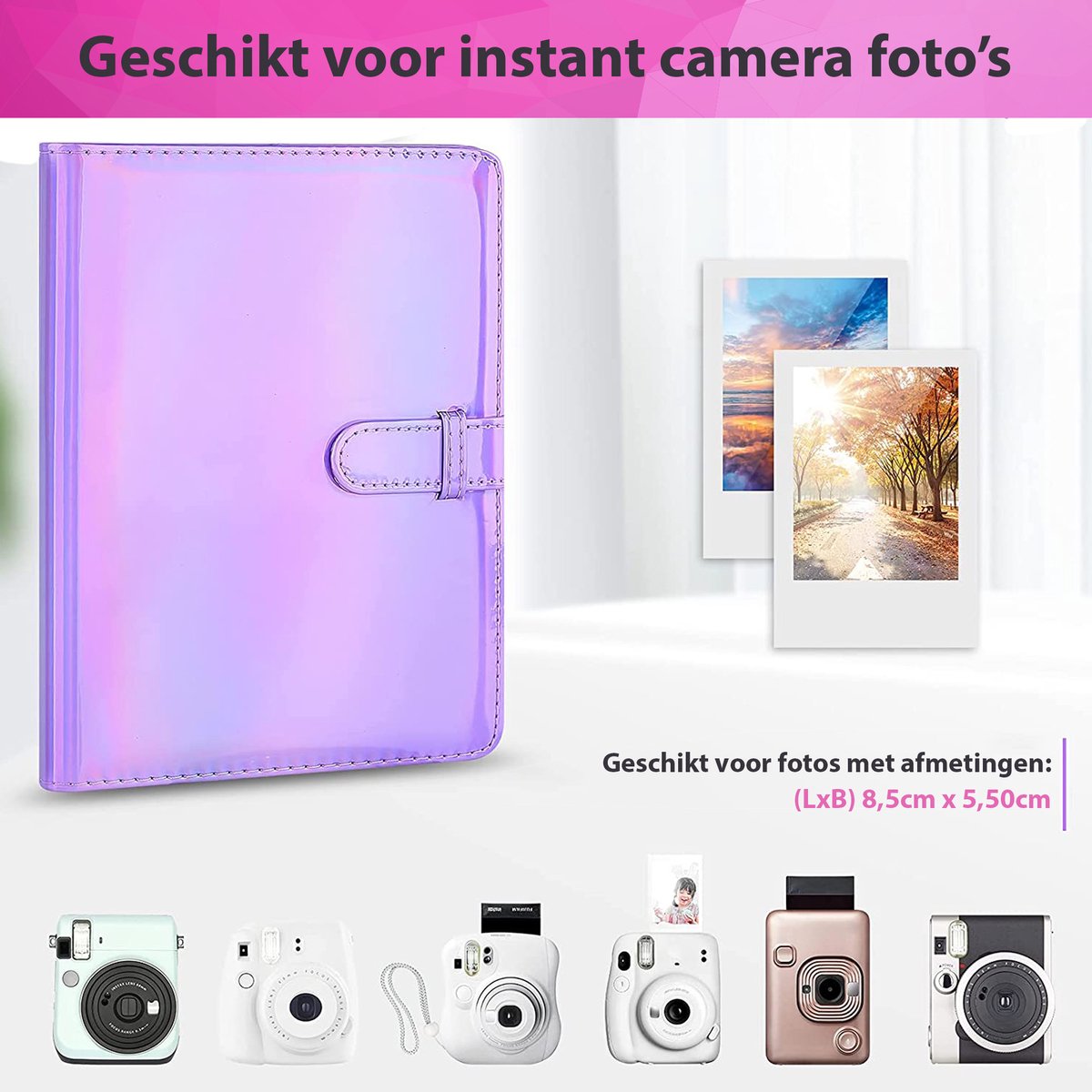 YONO Fotoalbum 128 voor Instant Camera Fotopapier - Fotoboek Geschikt voor Fujifilm Instax Mini 12 / 11 / 9 / 8 / 7s / 25 / 90 / Link / SP-2 / Liplay - Film Polaroid - Kodak en Meer - Paars