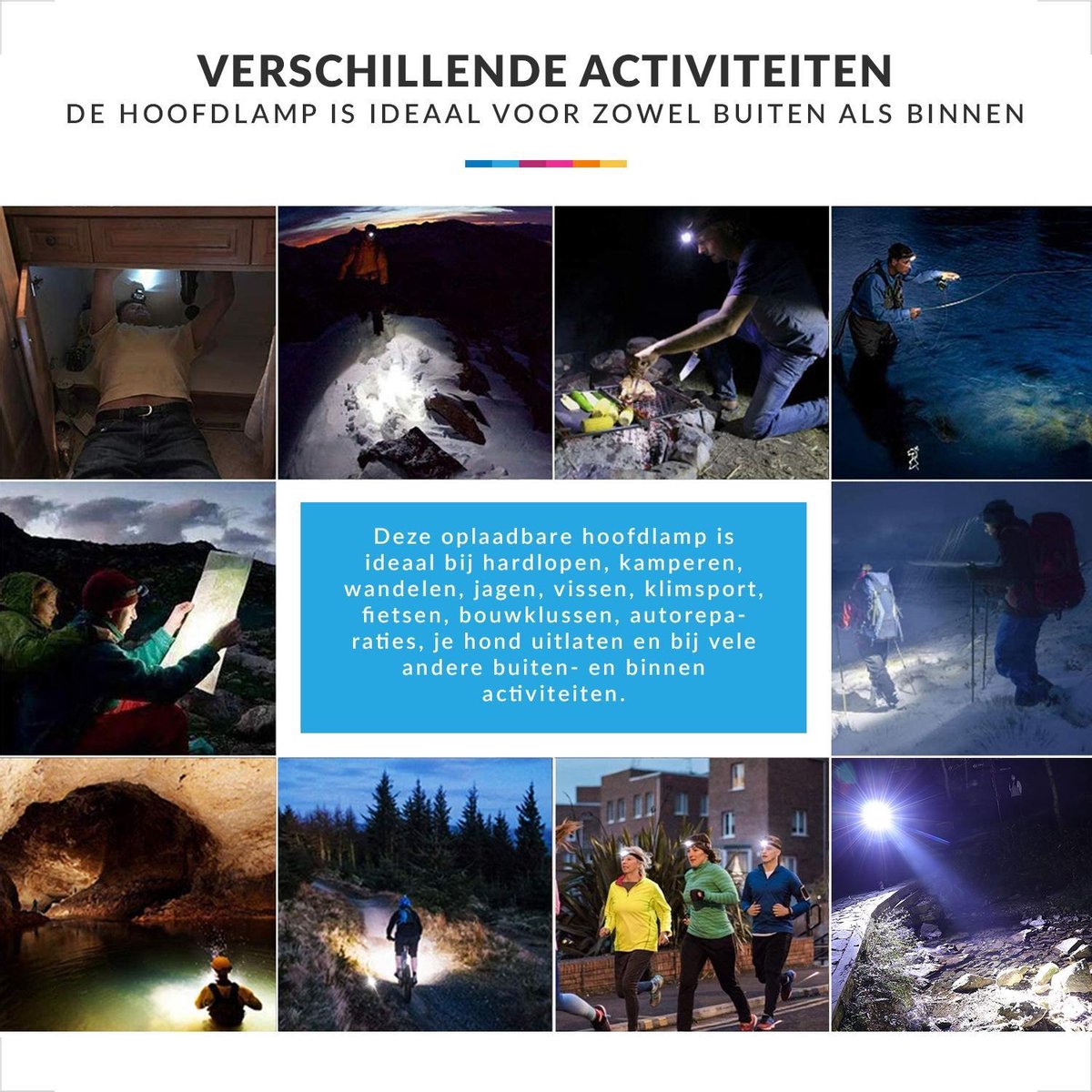 YONO Hoofdlamp LED – Wandel Verlichting USB Oplaadbaar - Kantelbaar – Zwart