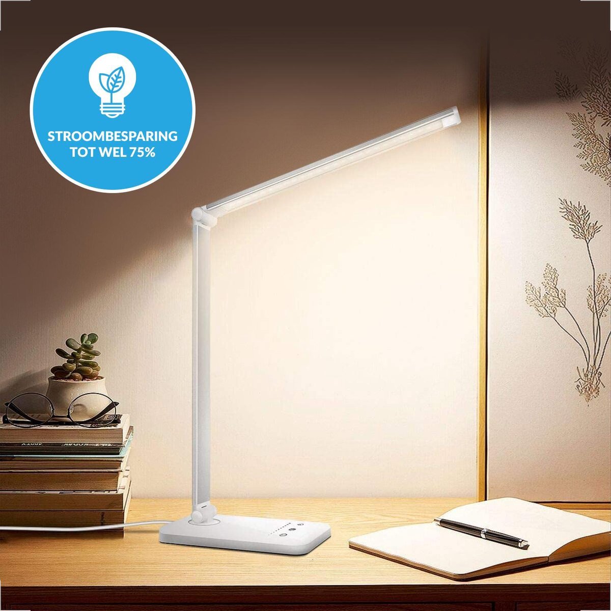 YONO Bureaulamp LED Dimbaar - met Draadloos Oplader en USB - Tafellamp met Stekker - Warm en Wit Licht - Zilver