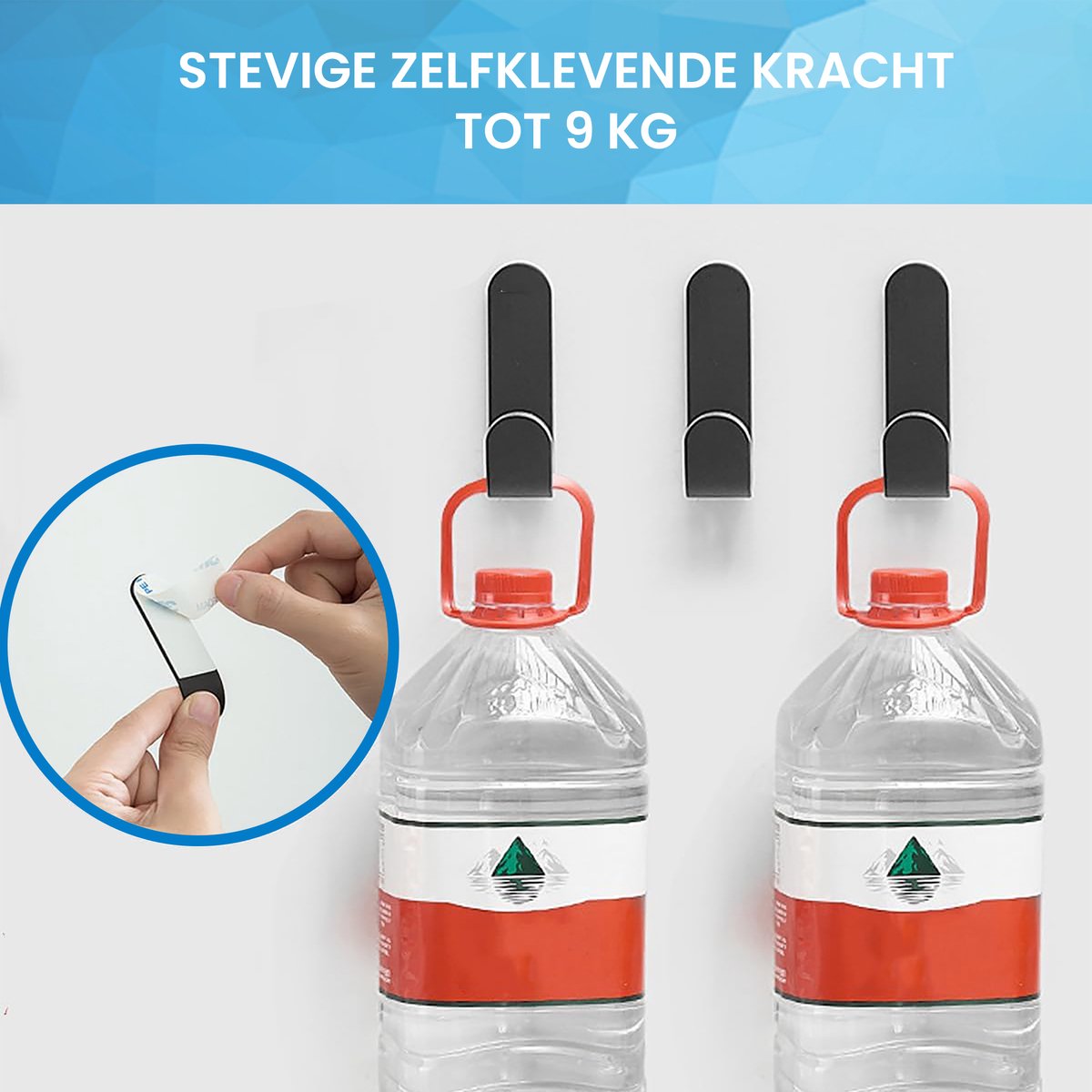 YONO Ophanghaken Zelfklevend - Plakhaakjes - Ophanghaakjes - Haak voor Wand / Muur / Deur - 5 Stuks - Zwart