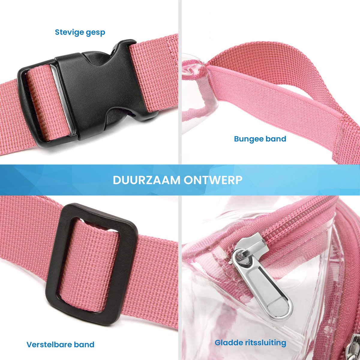 YONO Fanny Pack Doorzichtig - Heuptasje geschikt voor Festival / Reizen - Telefoontasje Crossbody - Buideltasje voor Dames en Heren - Lichtroze