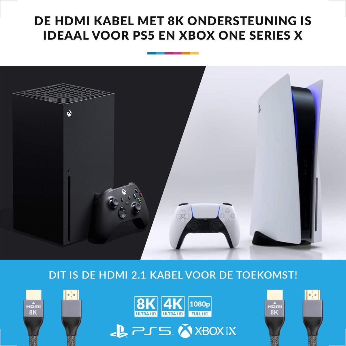 HDMI 2.1 kabel Ultra High Speed – geschikt voor PS5 en Xbox Series X ondersteuning 8K en 4K – Gold Plated – Nylon – 1.5 Meter