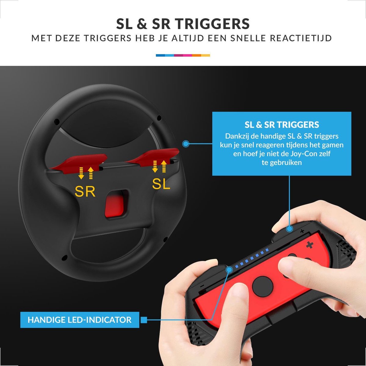 YONO Accessoires Grip Set geschikt voor Nintendo Switch Joy Con - Stuur en Controller Houder - Zwart