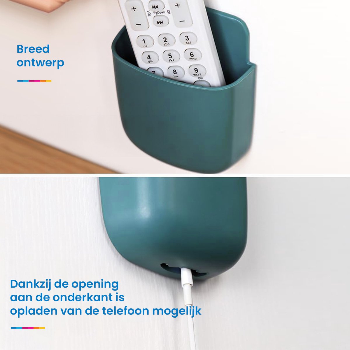 YONO Muur Houder met Plakstrip geschikt voor Afstandsbediening en Telefoon - Donkerblauw