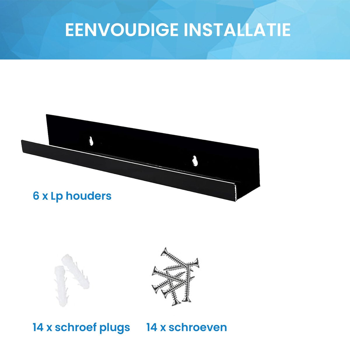 YONO LP Houder aan de Muur XL - Premium Display en Opbergsysteem - Platenhouder - Platenrek - Vinyl Houder - 6 Stuks - Zwart